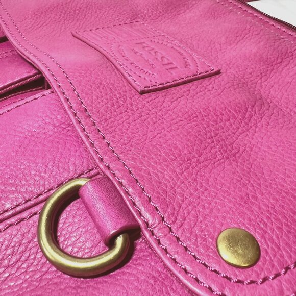 Fossil Hot Pink Crossbody Leather Purse/Bag-Lots of Compartments-Canvas Mix Srap - Picture 7 of 16